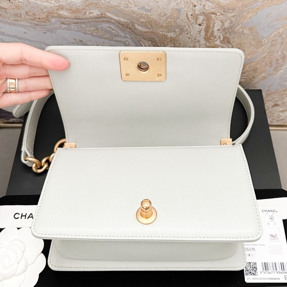 Chanel 23C Small Chevron Boy Gris Caviar Leather Chain Shoulder Bag - Picture 8 of 16